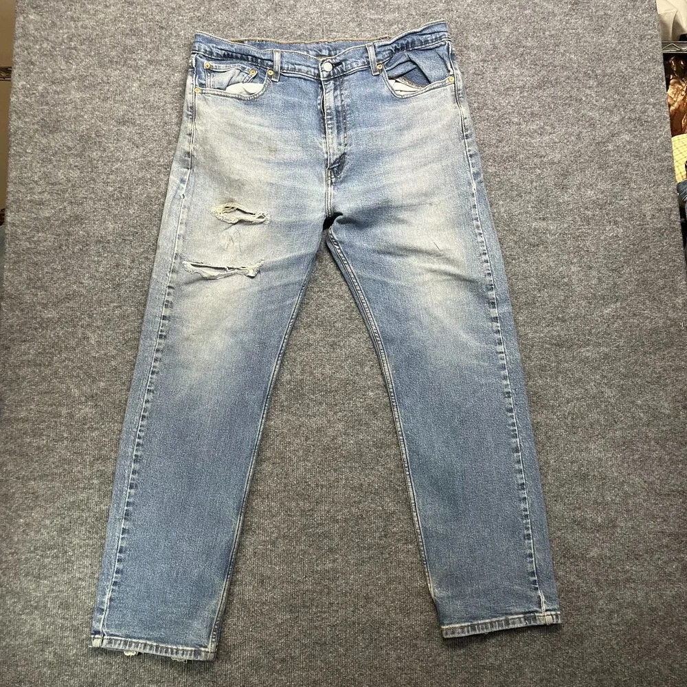 Levi's 505 Taper Fit Jeans Mens Blue Denim Stretch Classic Zip Fly 38X31 - Flaws